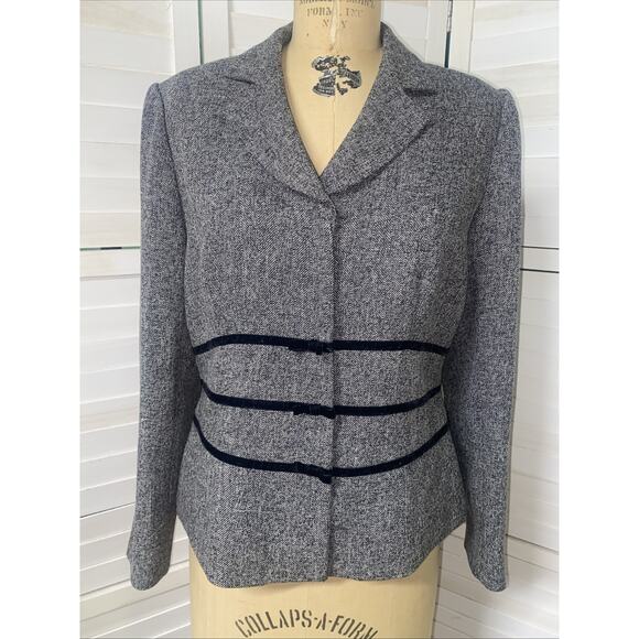 Studio 1 Women’s Sz 12 Suit Blazer Jacket Classy Career Fitted Velvet Trim - Picture 1 of 10